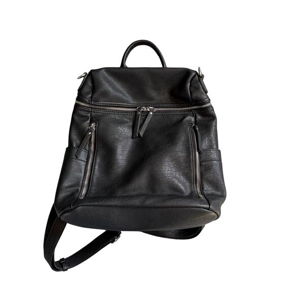 Mystique Handbags - Mystique Black Faux Leather Convertible Backpack Purse with Front Zip Pockets